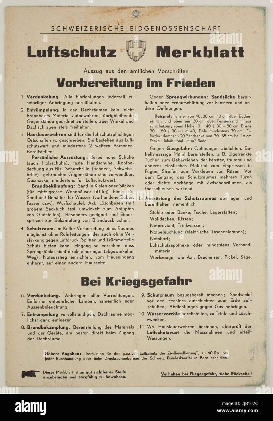 Doppelseitiges Informationboard der Schweizer Flugabwehr unbekanntes Etikett Stockfoto