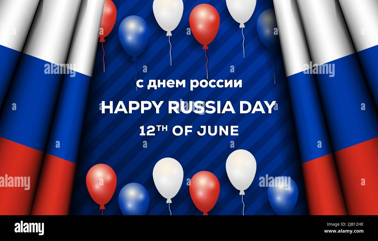 russland-Tag mit realistischer russischer Flagge und Ballonfarbe der russischen Flagge Stock Vektor