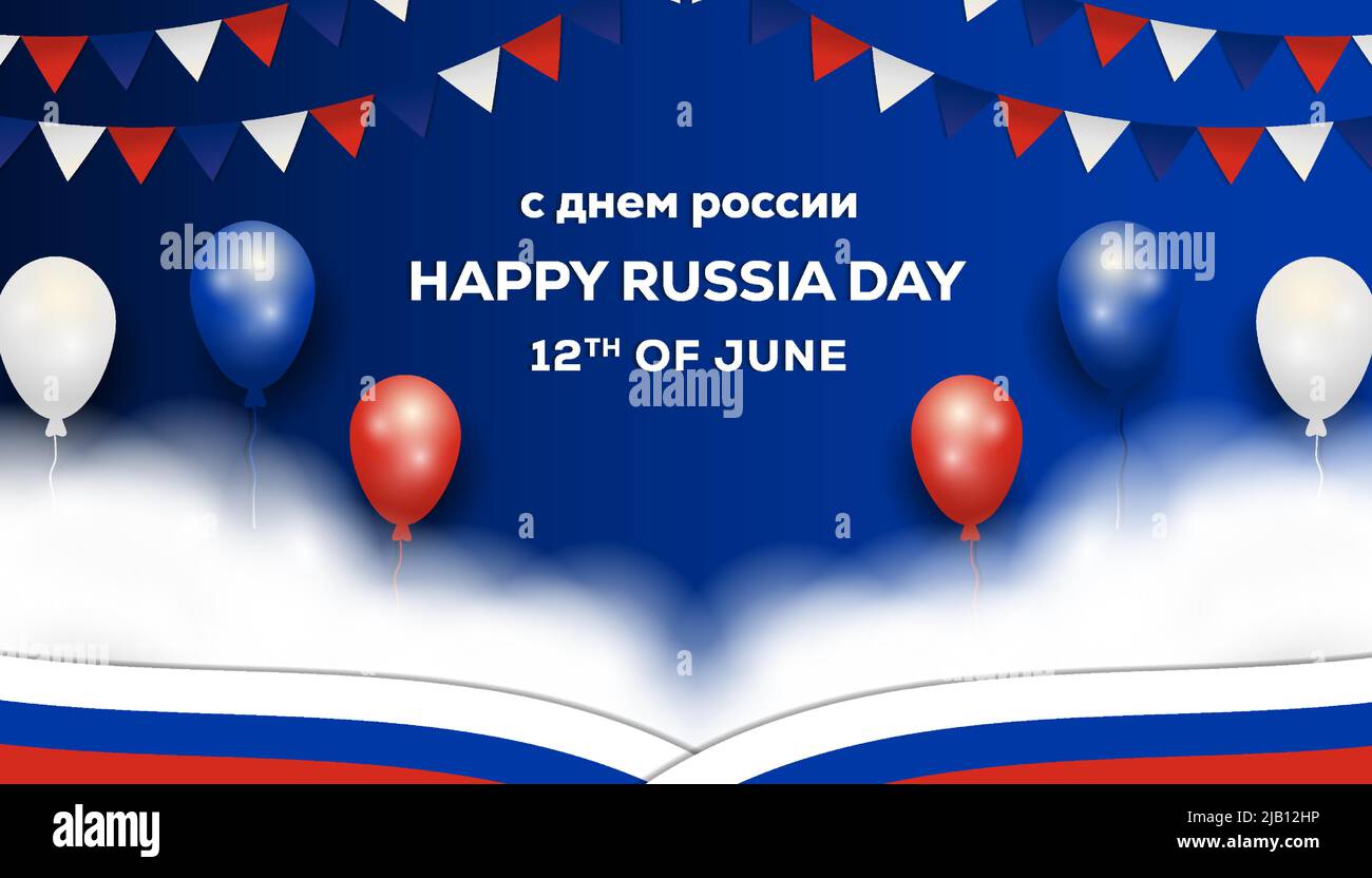 russland Tag Illustration mit Ballonfarbe der russischen Flagge und, Wolken Stock Vektor