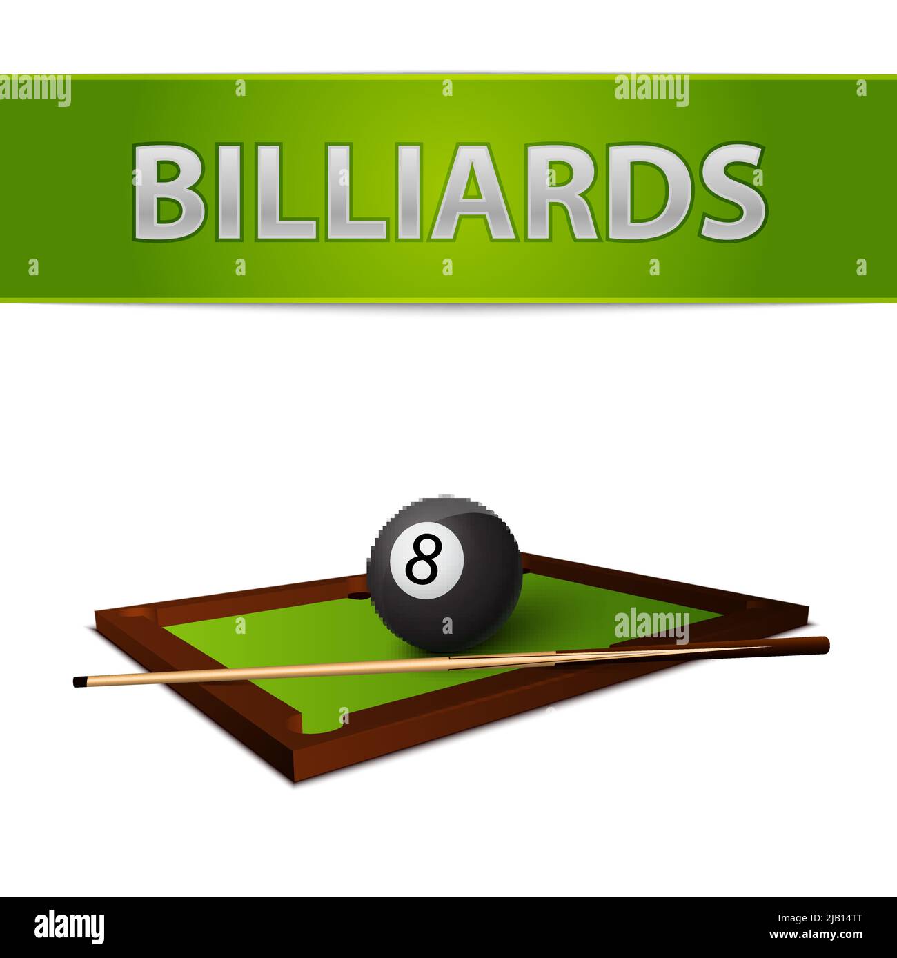 Realistische Billard Ball mit Stick am grünen Tisch-Emblem isoliert-Vektor-illustration Stock Vektor