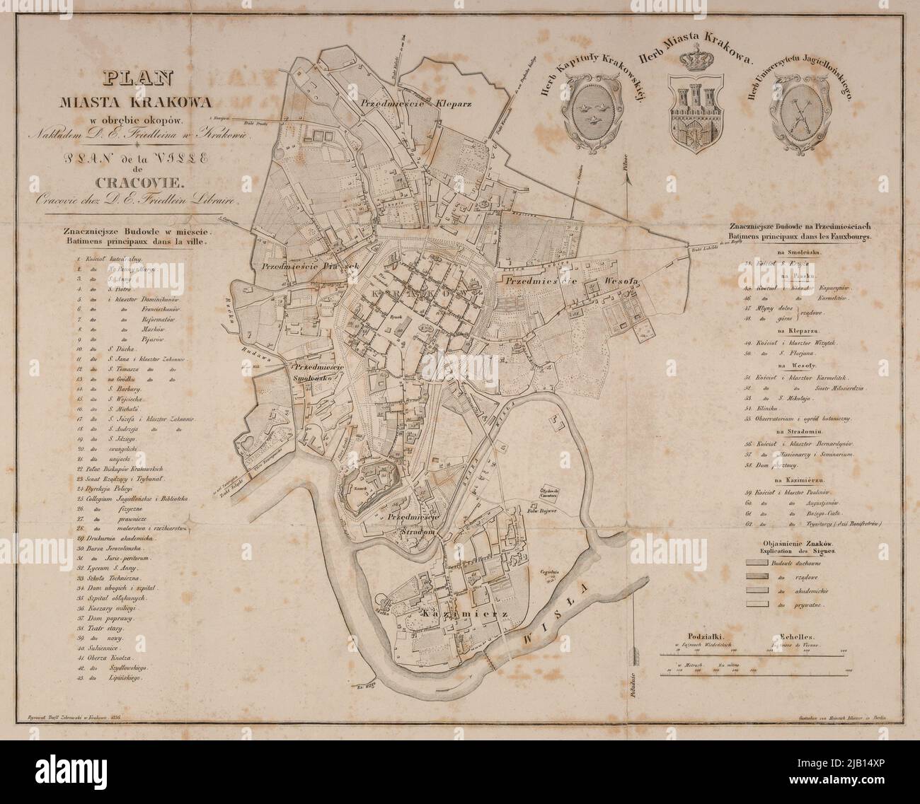 Krakau Plan der Stadt Krakau in den Gräben Plan De la Ville de Cracovie Kliewer, Heinrich von, żbrawski, Teofil, Friedlein, Daniel Edward (1802 1855) Stockfoto