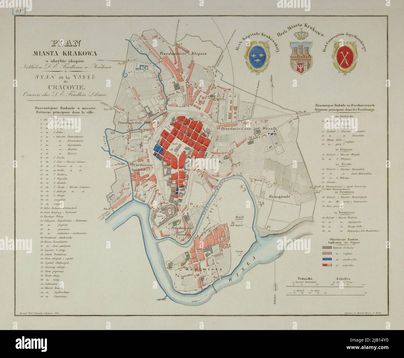 Krakauer Plan der Stadt Krakau in den Gräben Kliewer, Heinrich von, żbrawski, Teofil, Friedlein, Daniel Edward (1802 1855) Stockfoto