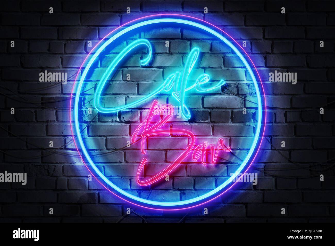 Cafe Bar Neon Schild an einer dunklen Wand Stockfoto