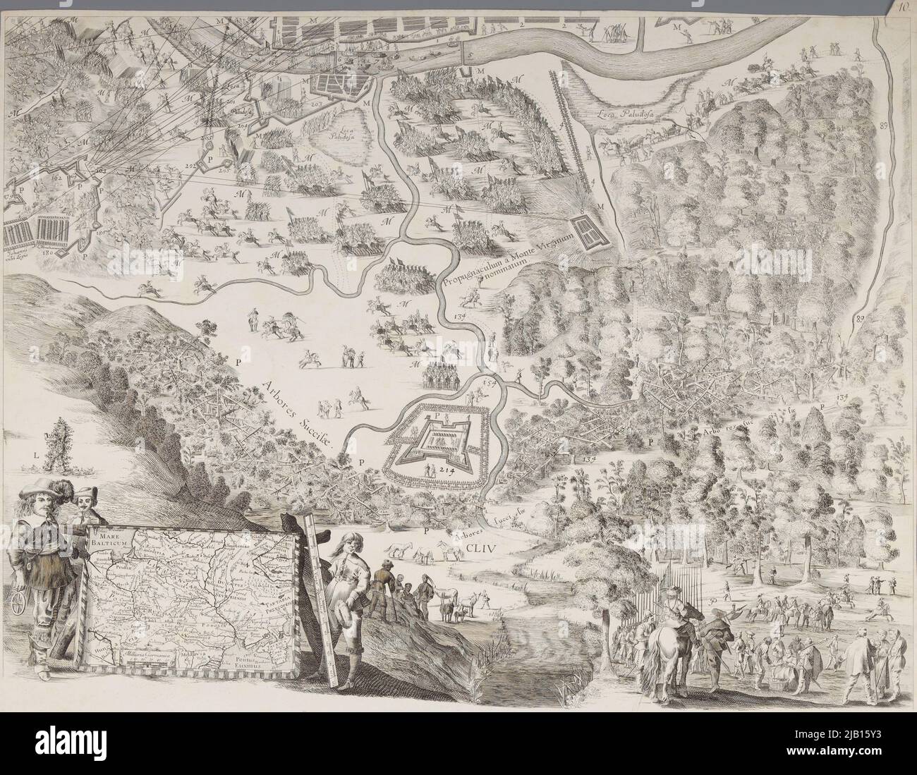 Smolensk eine Karte der Abschaffung der Blockade von Smolensk im Jahr 1634 ein Fragment des Ganzen, bestehend aus 16 Tafeln, reflektiert aus 12 größeren und 4 kleineren Aufzeichnungen Hondius, Willem (ca. 1600 1660) Stockfoto