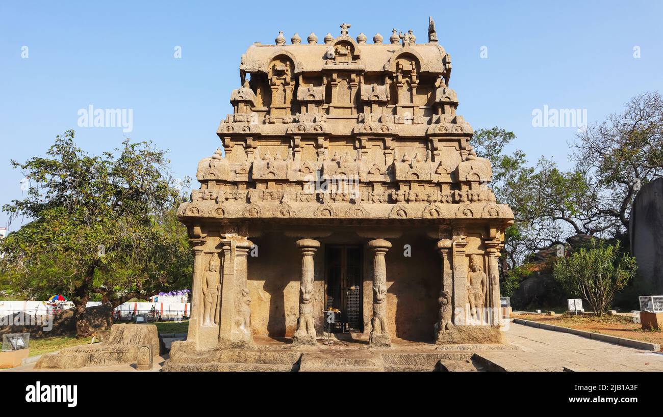 Steinbildhauerei von Ganesha Rath, Mahabalipuram, Tamilnadu, Indien Stockfoto