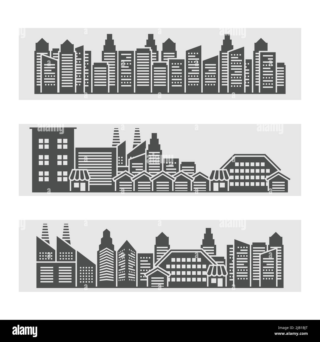 Dekorative horizontale Banner der modernen Stadt Wohngebiet Stadtlandschaft und Innenstadt Gebäude Skyline schwarz abstrakten Vektor-Illustration Stock Vektor