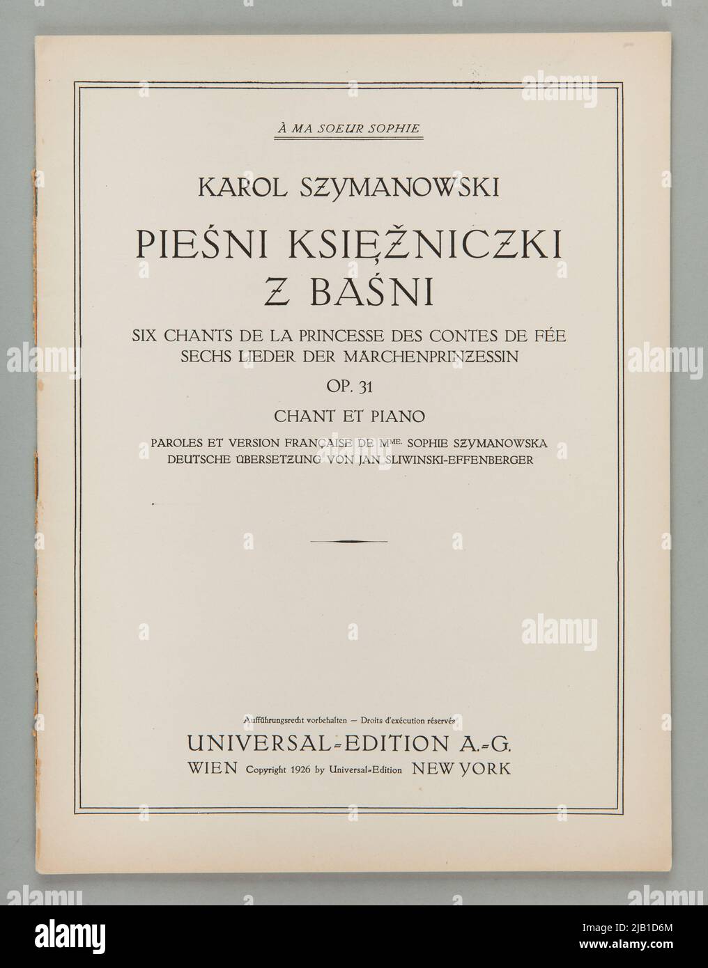 Anmerkungen das Lied der Prinzessin aus dem Märchen op. 31 Szymanowski, Karol (1882 1937) Stockfoto