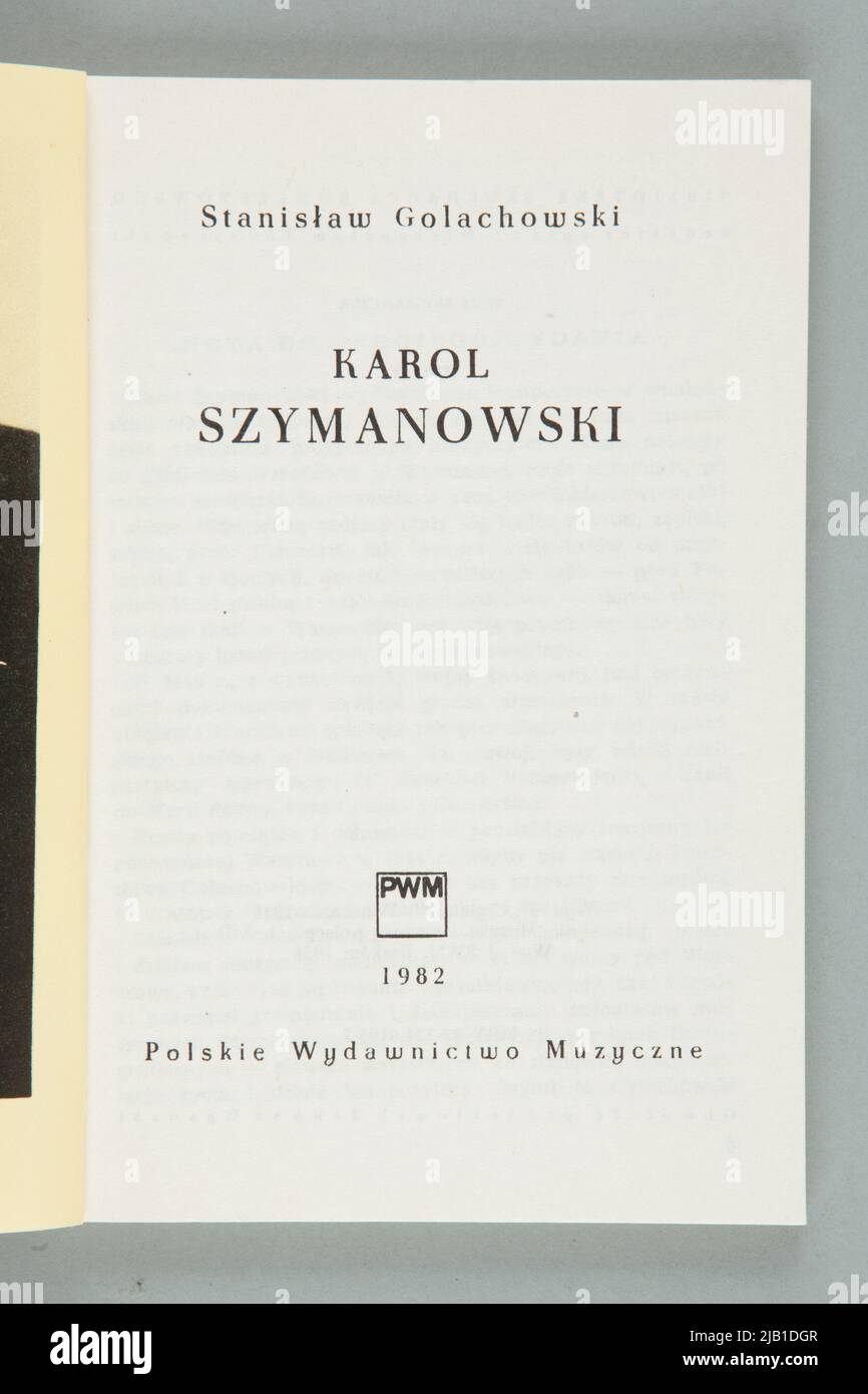 Buch Karol Szymanowski mit Fotografien von Karol Szymanowski auf dem Cover Golachowski, Stanisław Stockfoto