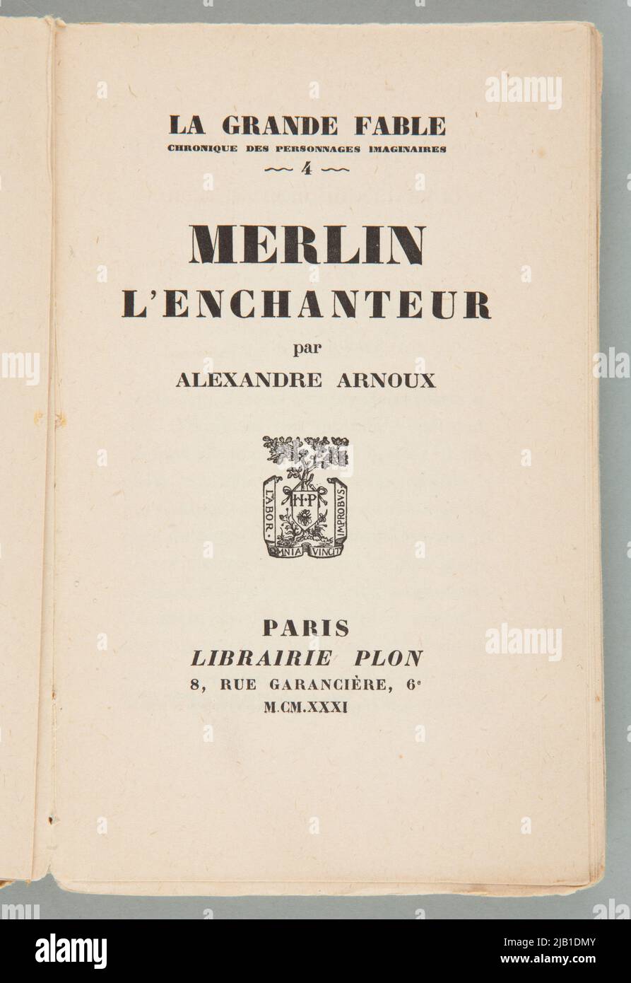 Buch Merlin aus der Bibliothek von Karol Szymanowski mit der Widmung des Spenders in Englisch Französisch Arnaux, Alexandre Stockfoto