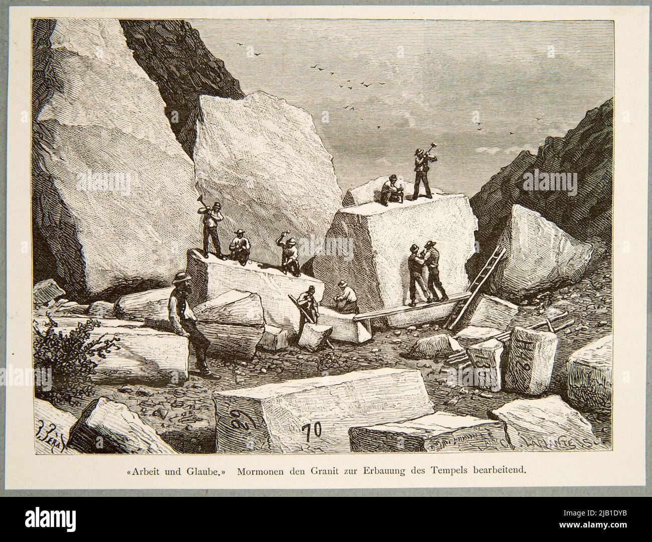 Arbeit und Glauben Mormoni arbeitet in einem Steinbruch nach з. Зеŕata . Ein Clip aus einer deutschen Zeitschrift Laplante, Charles (1837 1903), T, . Stockfoto