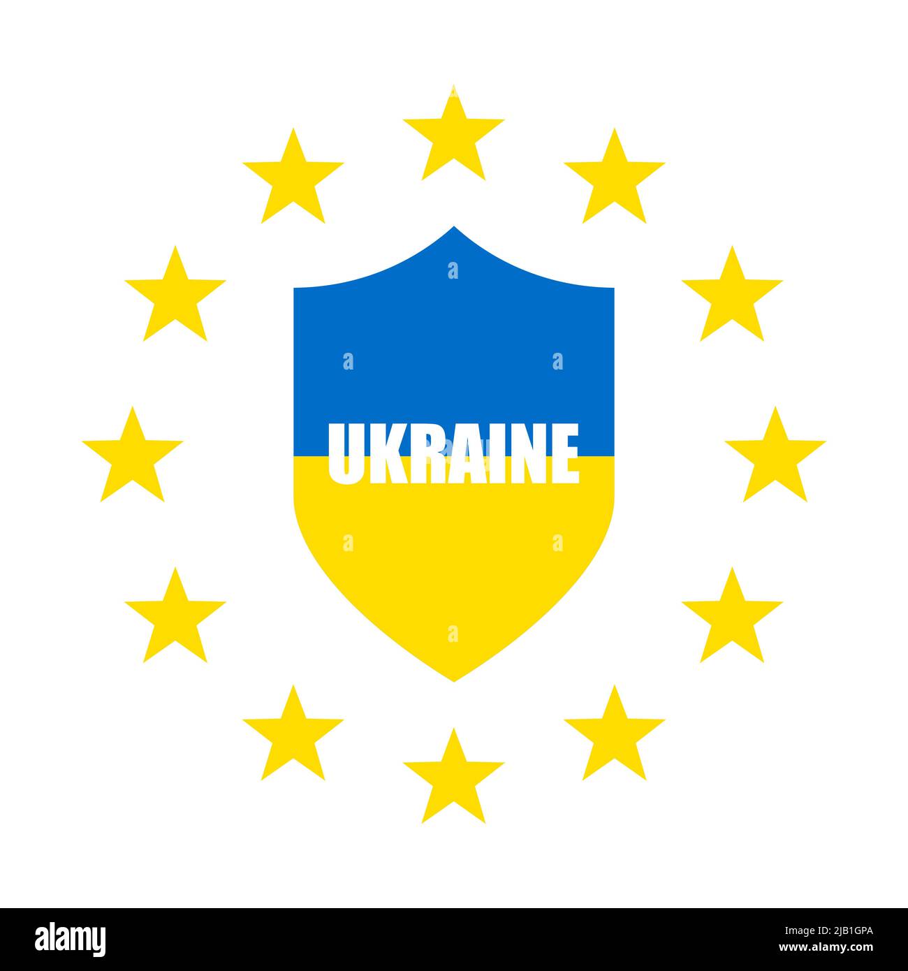 Ukrainische Flagge in Form eines Schildes. SchildSymbol mit Sternen
