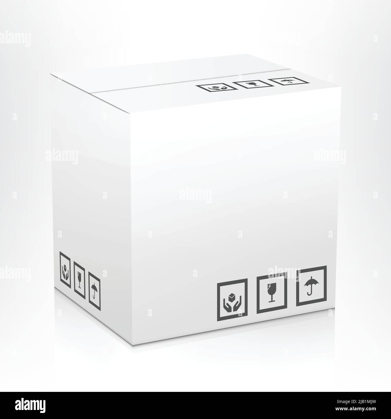 Weiß geschlossener Karton Lieferung Paket Verpackung Box mit zerbrechlichen Zeichen isoliert auf weißem Hintergrund Vektor-Illustration Stock Vektor