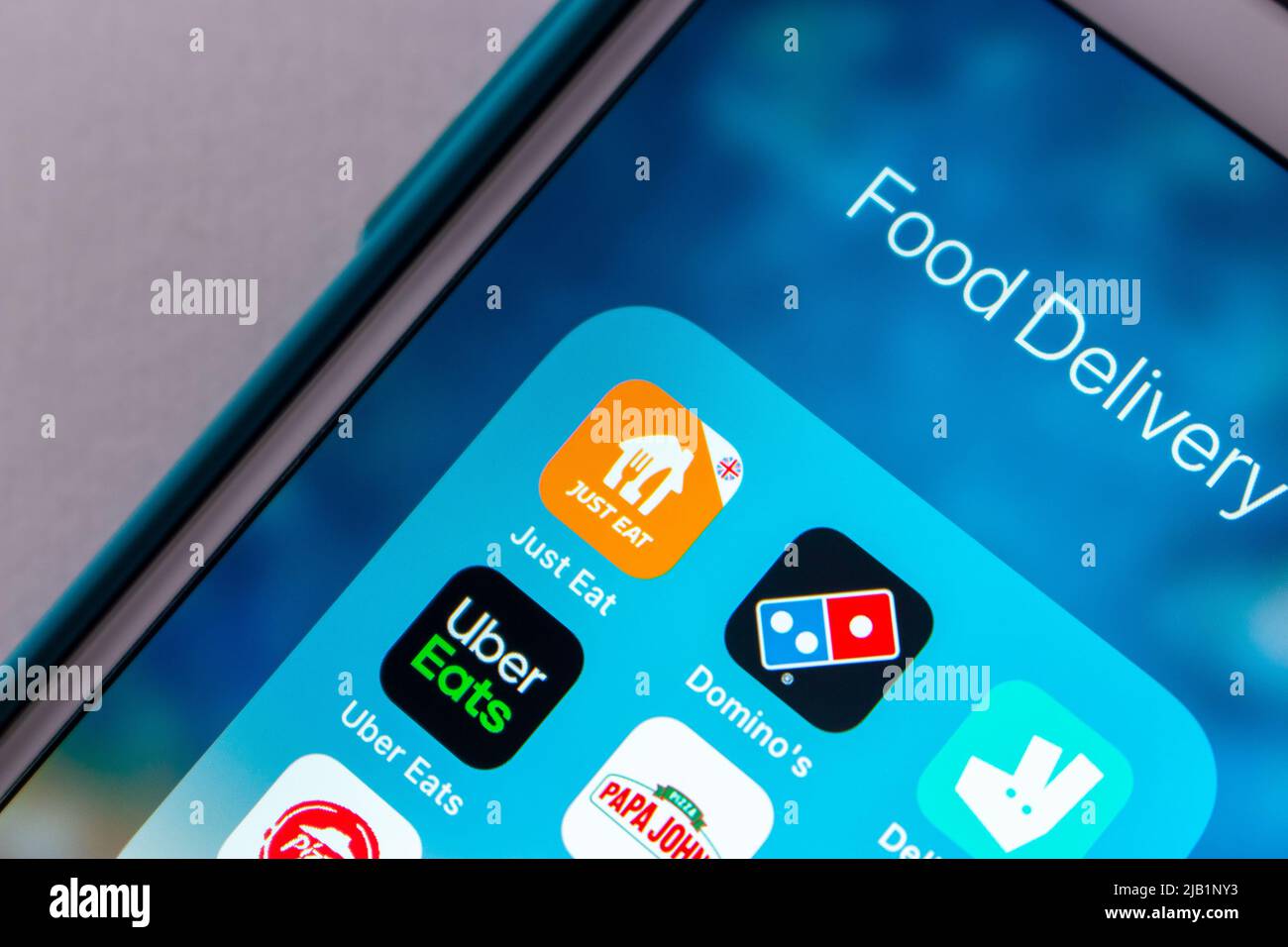Kumamoto, JAPAN - Aug 16 2021 : Just Eat App, ein britischer Online-Service für Lebensmittelbestellung und -Lieferung, mit Konkurrenten in Großbritannien auf dem iPhone Stockfoto