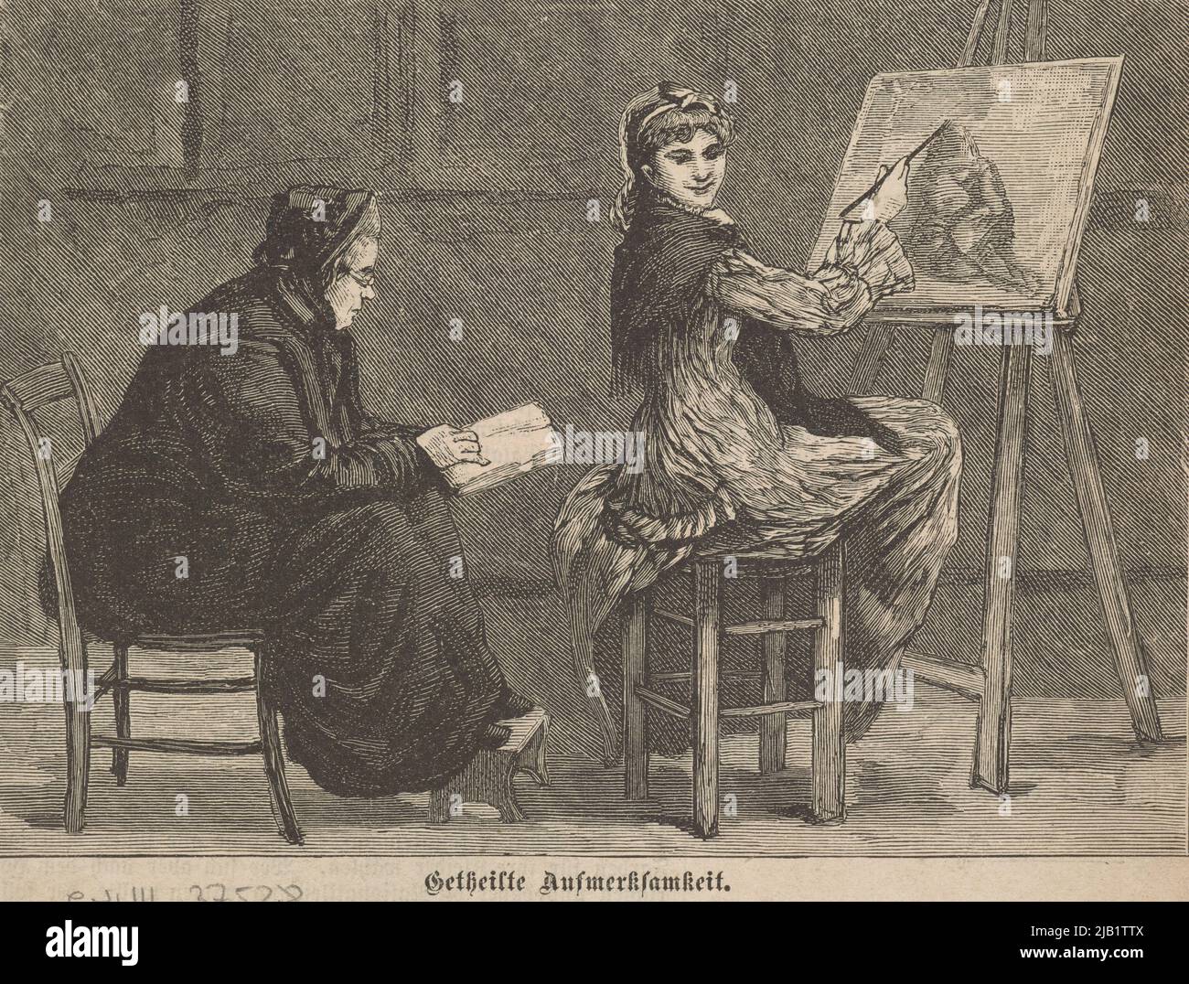 Ein junger Maler unter Aufsicht. Ein Clip aus einer deutschen Zeitschrift unbekannt Stockfoto