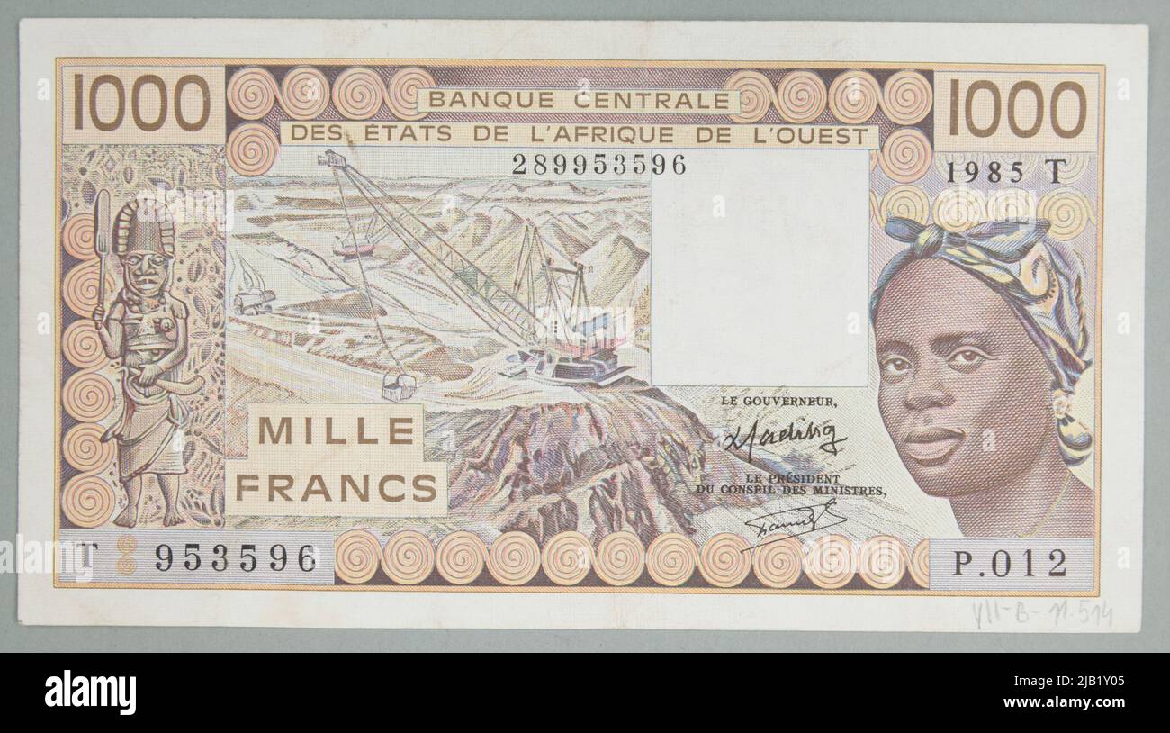 Banknot na 1000 Franken, Zentralbank der westafrikanischen Staaten, Togo, 1985 r. Stockfoto
