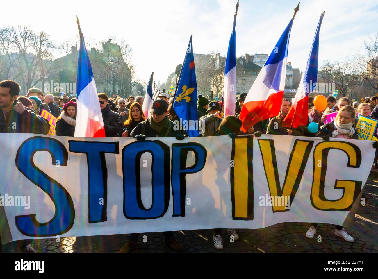 Paris, Frankreich, Große Menschenmengen, Traditionalisten, Pro-Life, Demonstration gegen Abtreibung, „March Pour la Vie“ christlicher AKTIVISMUS (March for Life) Stockfoto