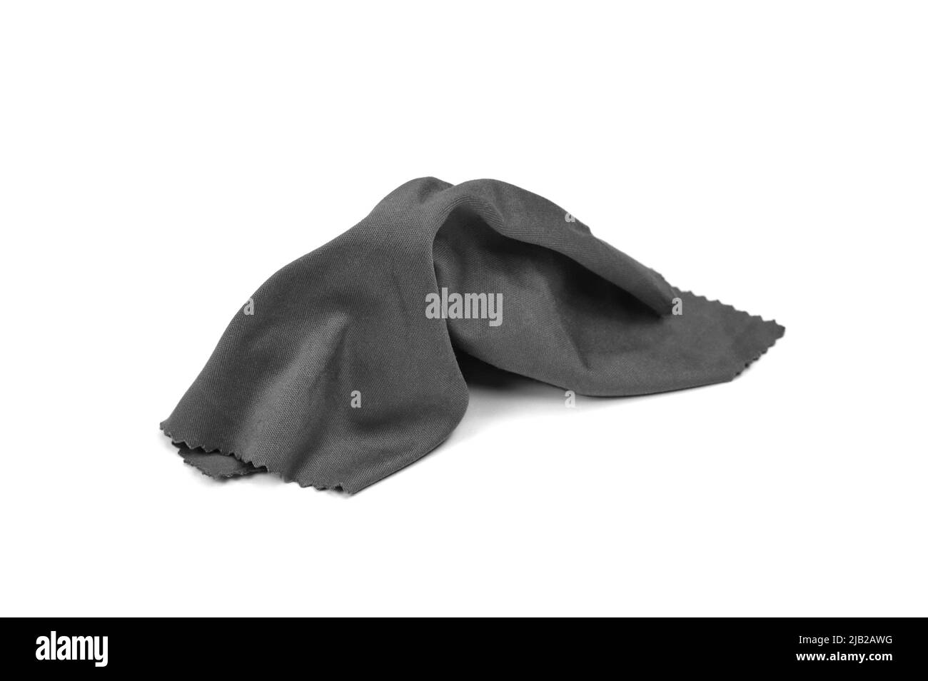 Graues Glas-Reinigungstuch, Serviette isoliert auf weißem Hintergrund Stockfoto