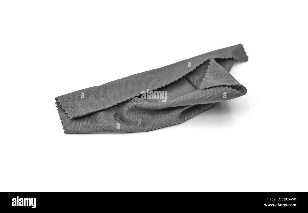 Graues Glas-Reinigungstuch, Serviette isoliert auf weißem Hintergrund Stockfoto