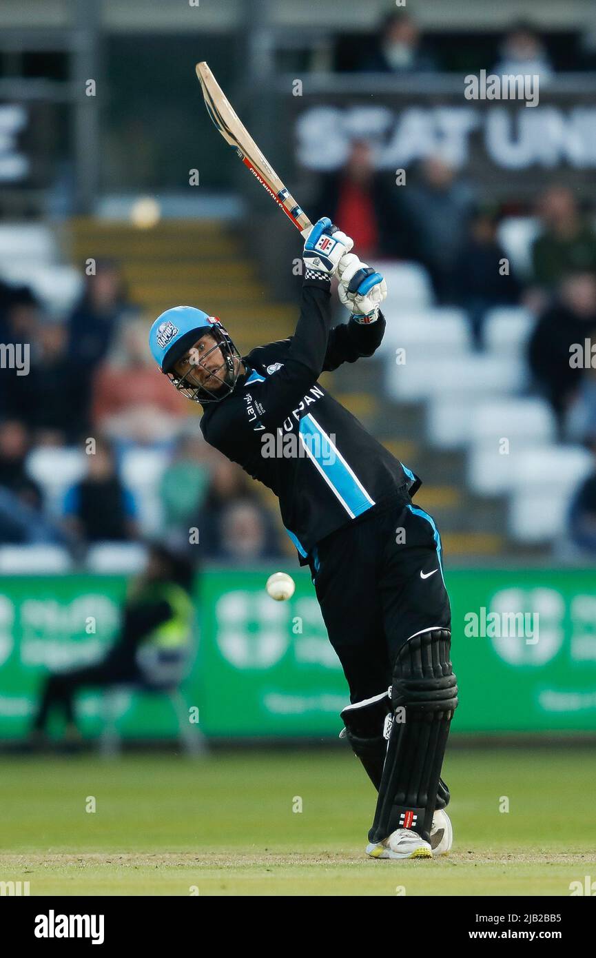 CHESTER LE STREET, GROSSBRITANNIEN. JUNI 1. Ed Barnard von Worcestershire Rapids während des Charlotte Edwards Cup-Spiels zwischen Northern Diamonds und Loughborough Lightning am Mittwoch, den 1.. Juni 2022, im Seat Unique Riverside, Chester le Street. (Kredit: Will Matthews | MI News) Kredit: MI News & Sport /Alamy Live News Stockfoto