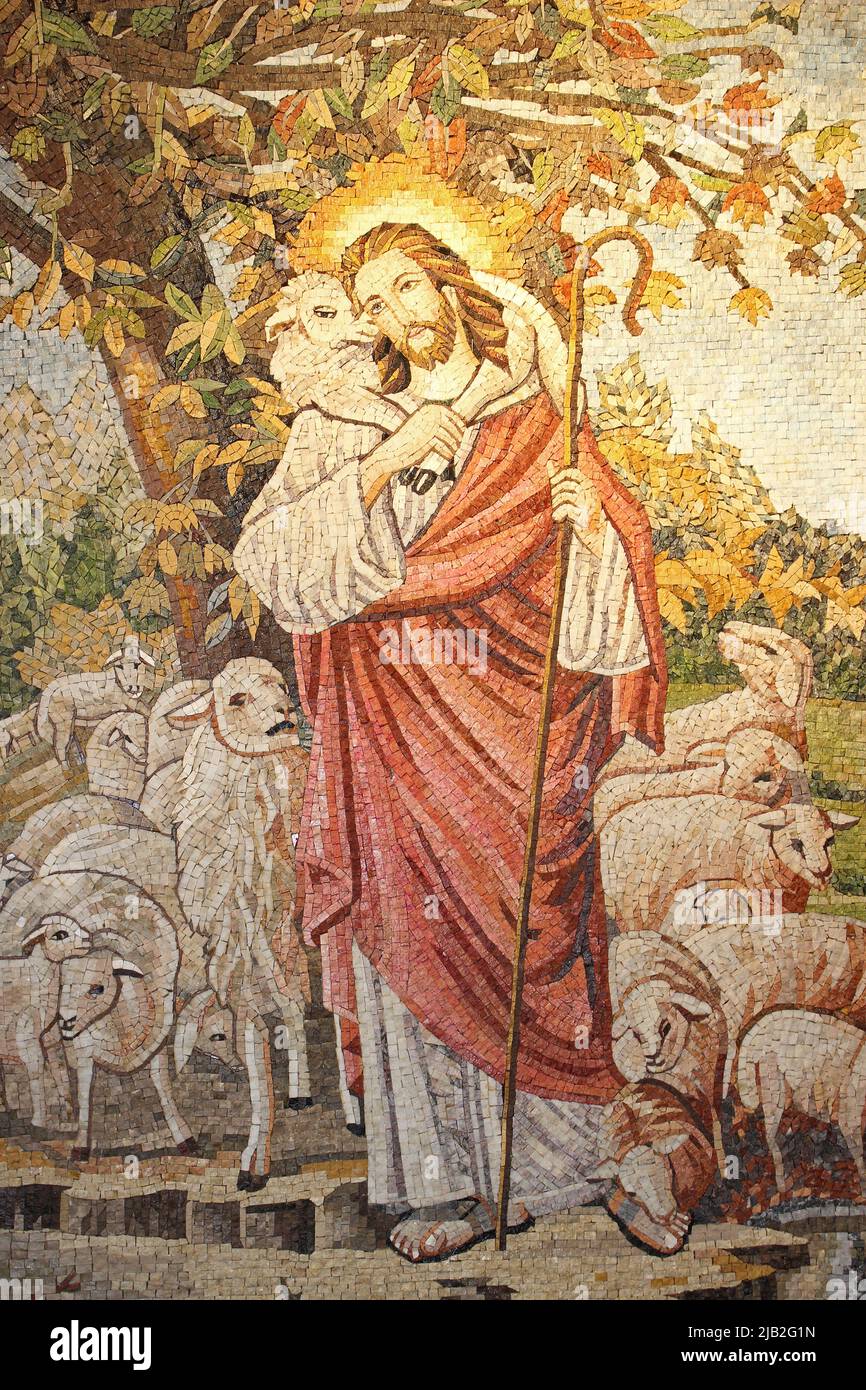 Jesus als der gute Hirte - Mosaikkunst Stockfoto