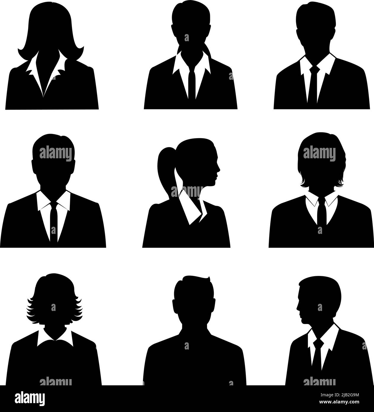 Business Avatare mit männlichen und weiblichen Geschäftsleuten Silhouetten isoliert Vektor-Illustration Stock Vektor