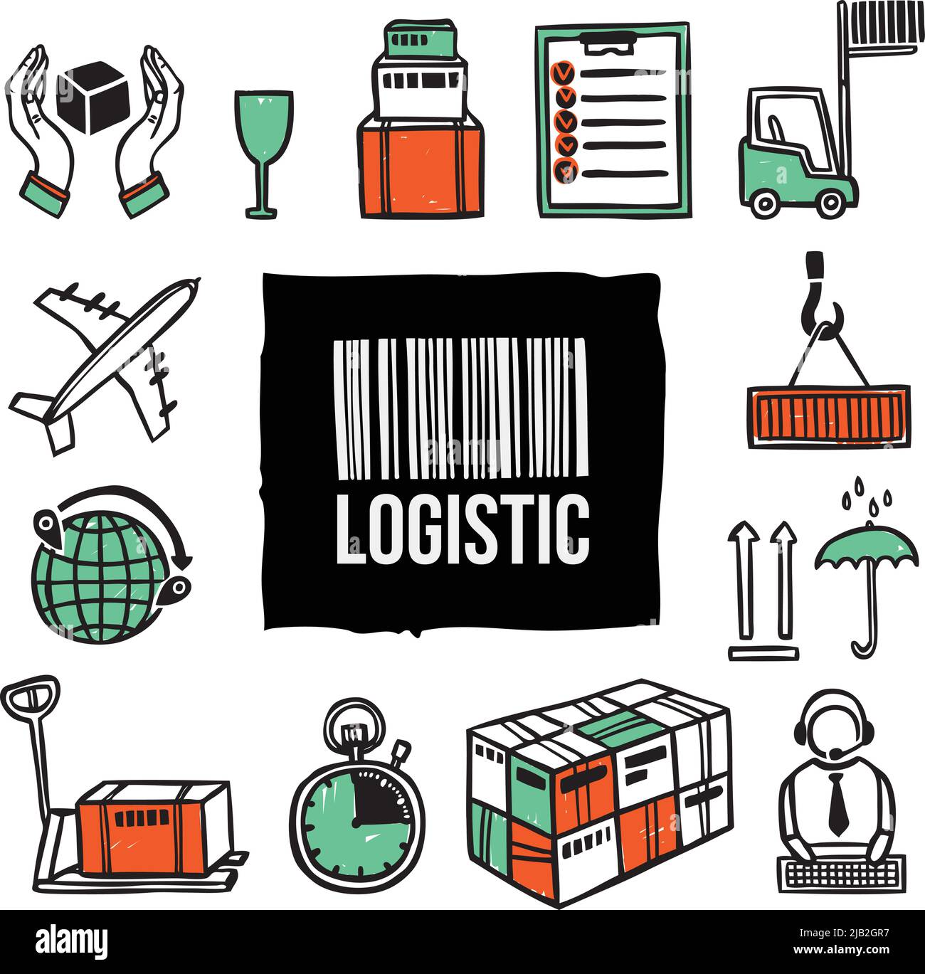 Logistik Fracht Versand Export und Transport dekorative Icon Set isoliert Vektor-Illustration Stock Vektor