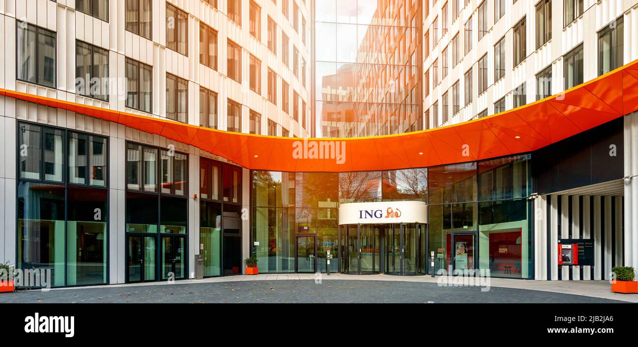 Der Hauptsitz der ING Bank in Frankfurt am Main, Hessen, Deutschland Stockfoto