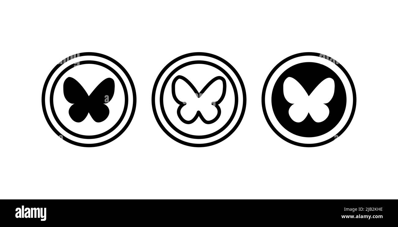 Schmetterling Symbol-Taste, einfaches Design, Kontur Kontur Stil. Linienvektor. Auf weißem Hintergrund isolieren. Stock Vektor