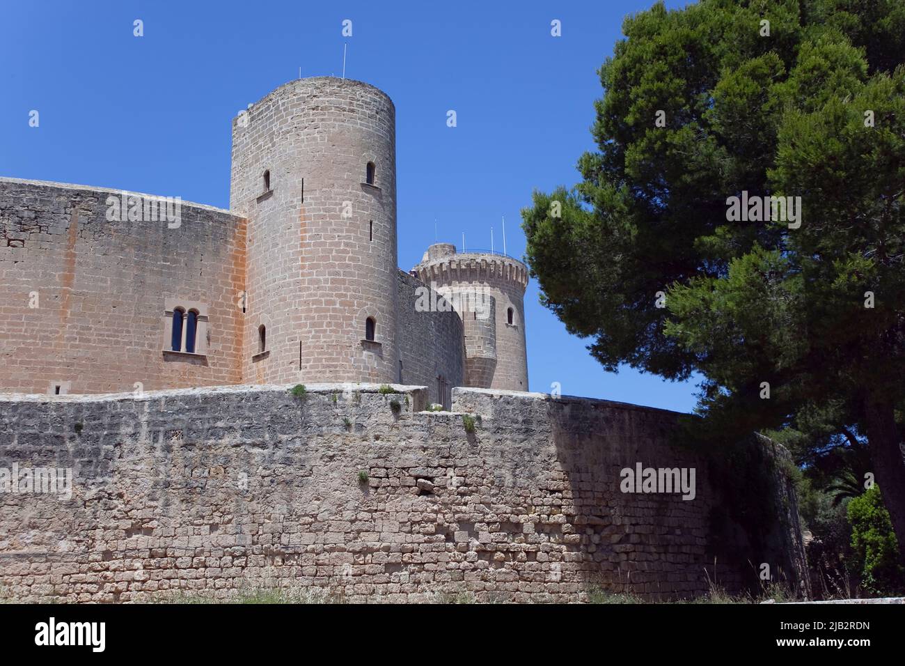 Spanien, Balearen, Mallorca, Palma de Mallorca, Castle Bellver, Stein erbaute Festung im gotischen Stil jetzt ein Museum und Touristenattraktion. Stockfoto