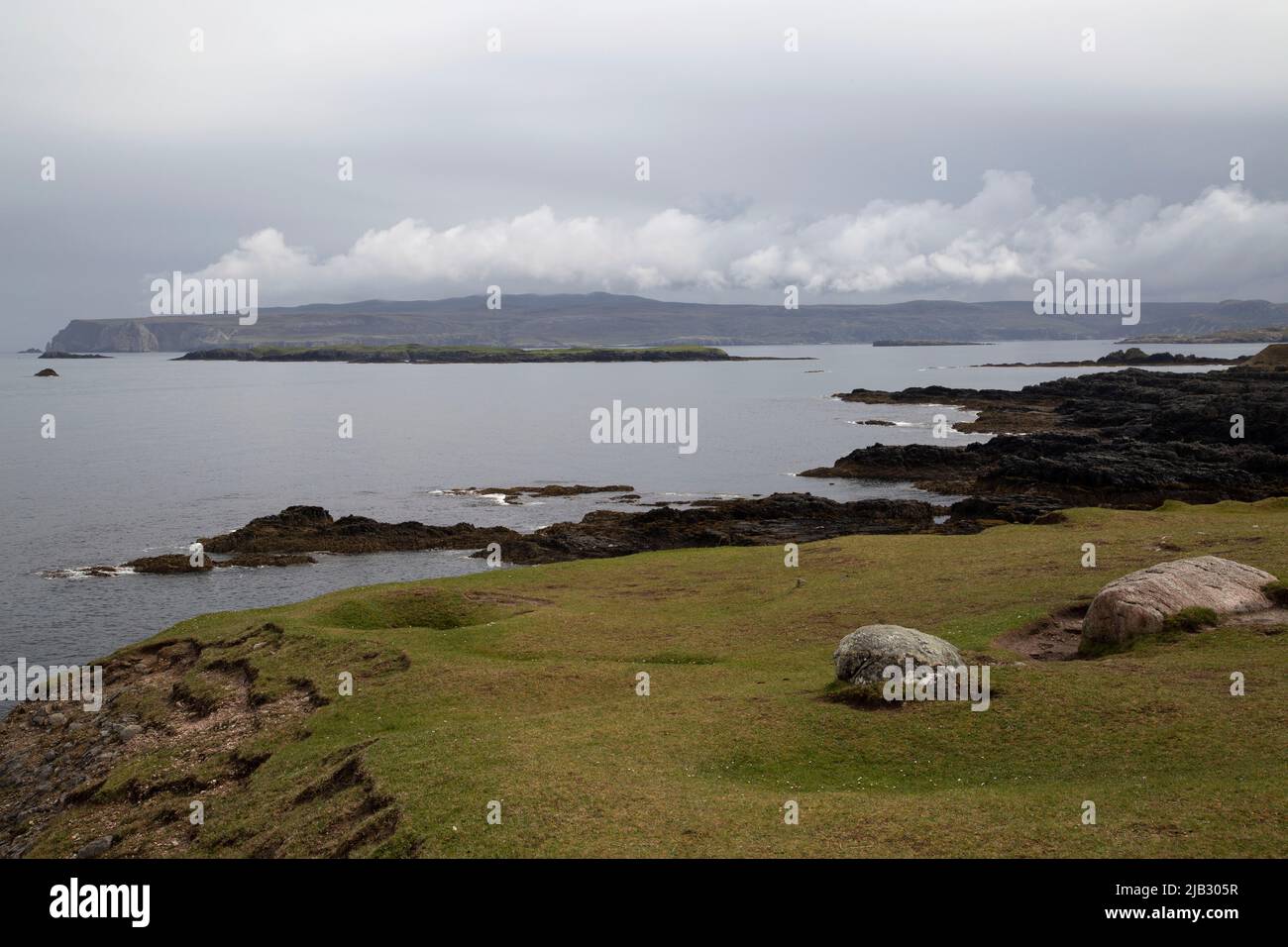 Blick auf Ellan Hoan und Whiten Head for the Headland in Smoo, Durness, Sutherland, Schottland Stockfoto