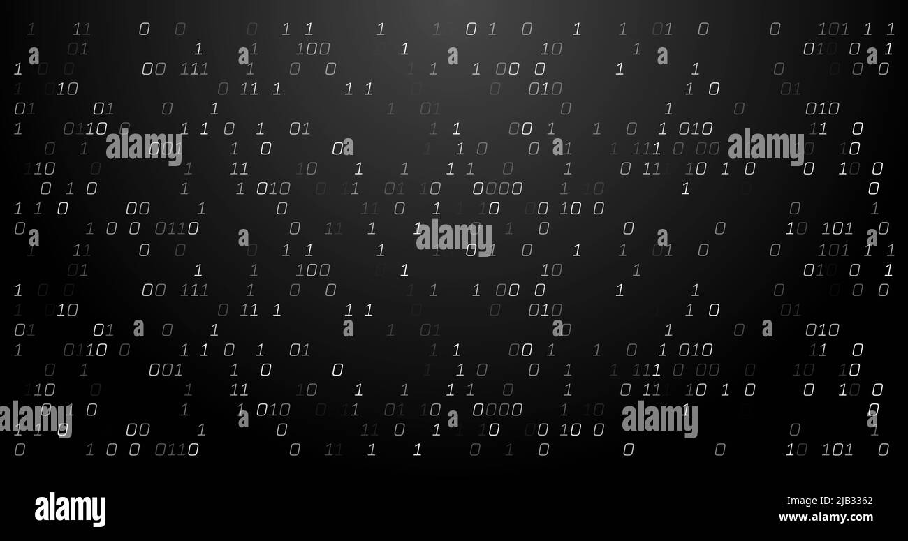 Bild der binären Codierungsdatenverarbeitung auf schwarzem Hintergrund Stockfoto