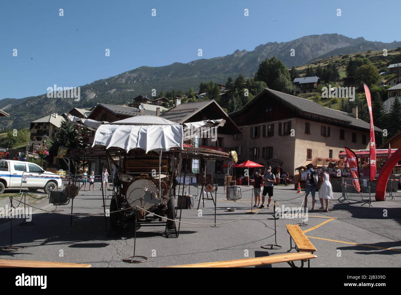 Manège pour enfants à la Fête du Village de Vars Sainte-Marie un 15 août, Hautes-Alpes Stockfoto