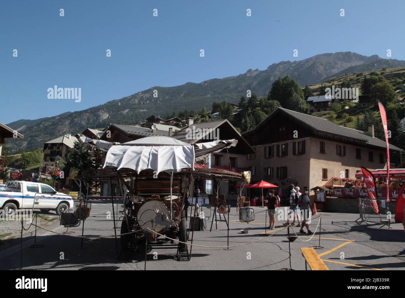 Manège pour enfants à la Fête du Village de Vars Sainte-Marie un 15 août, Hautes-Alpes Stockfoto