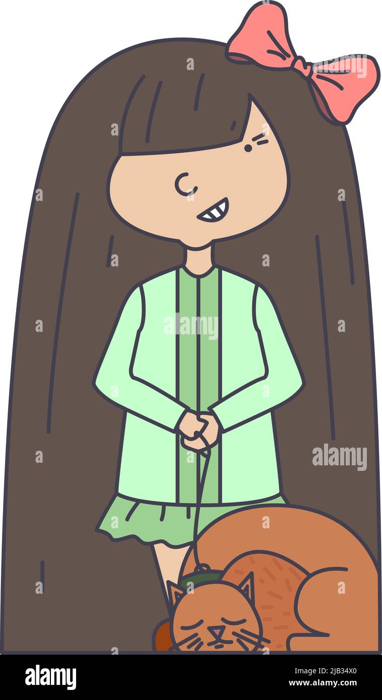 Nettes kleines Mädchen mit roten Katze Vektor Illustration Stock Vektor