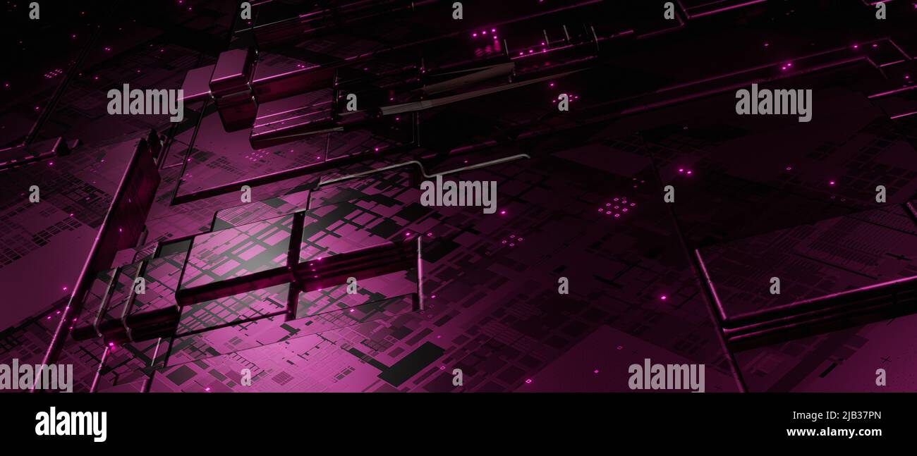 Digitalchip. Blendlinien. Glühwürfel. Abstract Creative Circuit Board futuristische Server-Code-Verarbeitung 3D Render Stockfoto