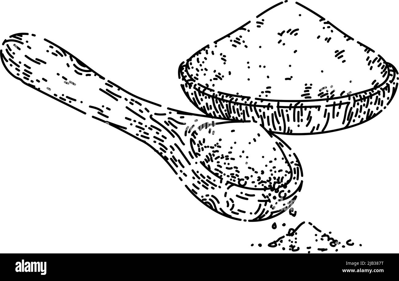Salz in Holzlöffel Skizze von Hand gezeichnet Vektor Stock Vektor