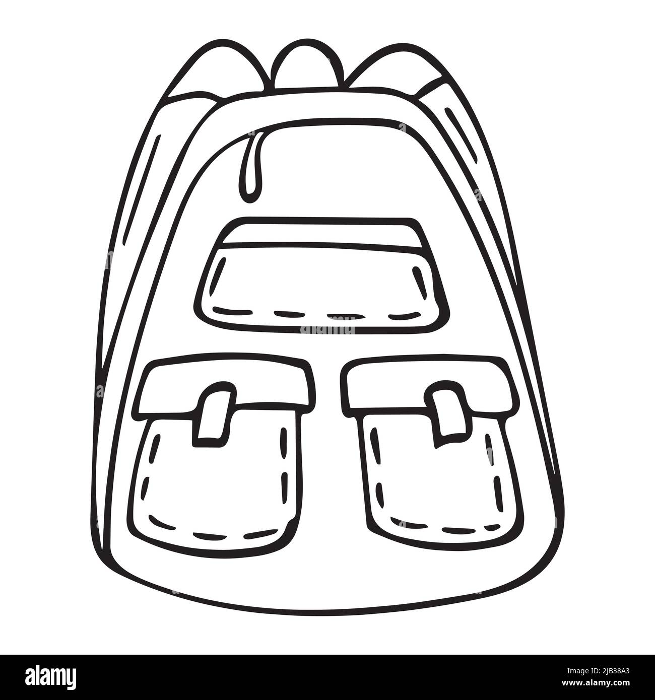 Doodle-Bild eines Rucksacks. Vektorelement für die Themen Reisen, Urlaub, Tourismus. Handgezeichnetes Umrissbild für Druck, Aufkleber, Web, verschiedene Stock Vektor