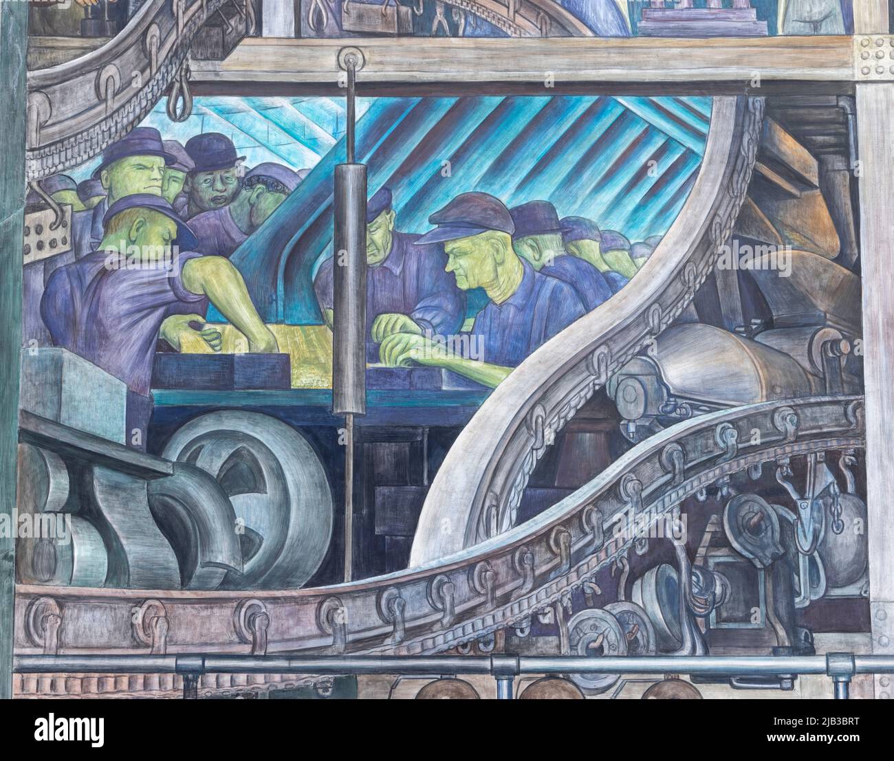 Detail, Nordwand, die Detroit Industry Murals (1932–1933), Fresken von Diego Rivera, die die Industrie bei der Ford Motor Company und in Detroit, USA, darstellen Stockfoto