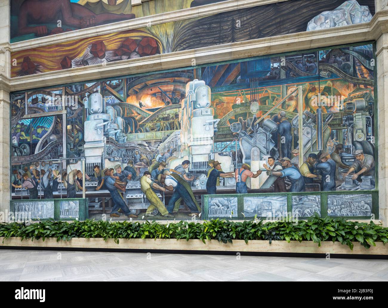 north Wall, die Detroit Industry Murals (1932–1933), Fresken von Diego Rivera, die die Industrie bei der Ford Motor Company und in Detroit, USA, darstellen Stockfoto