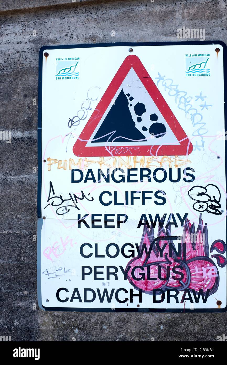 Gefährliche Klippen Warnschild Penarth South Wales Stockfoto