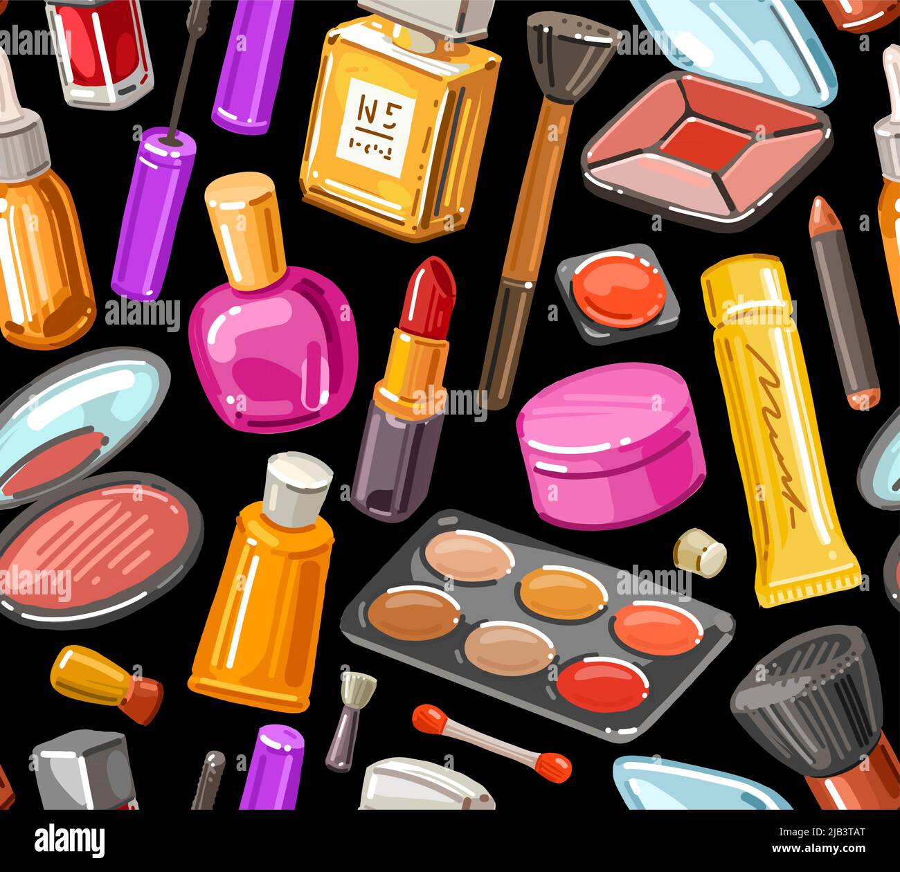 Kosmetische Produkte nahtlose Muster. Schönheitssalon, Make-up Hintergrund. Farbvektorzeichnung Stock Vektor
