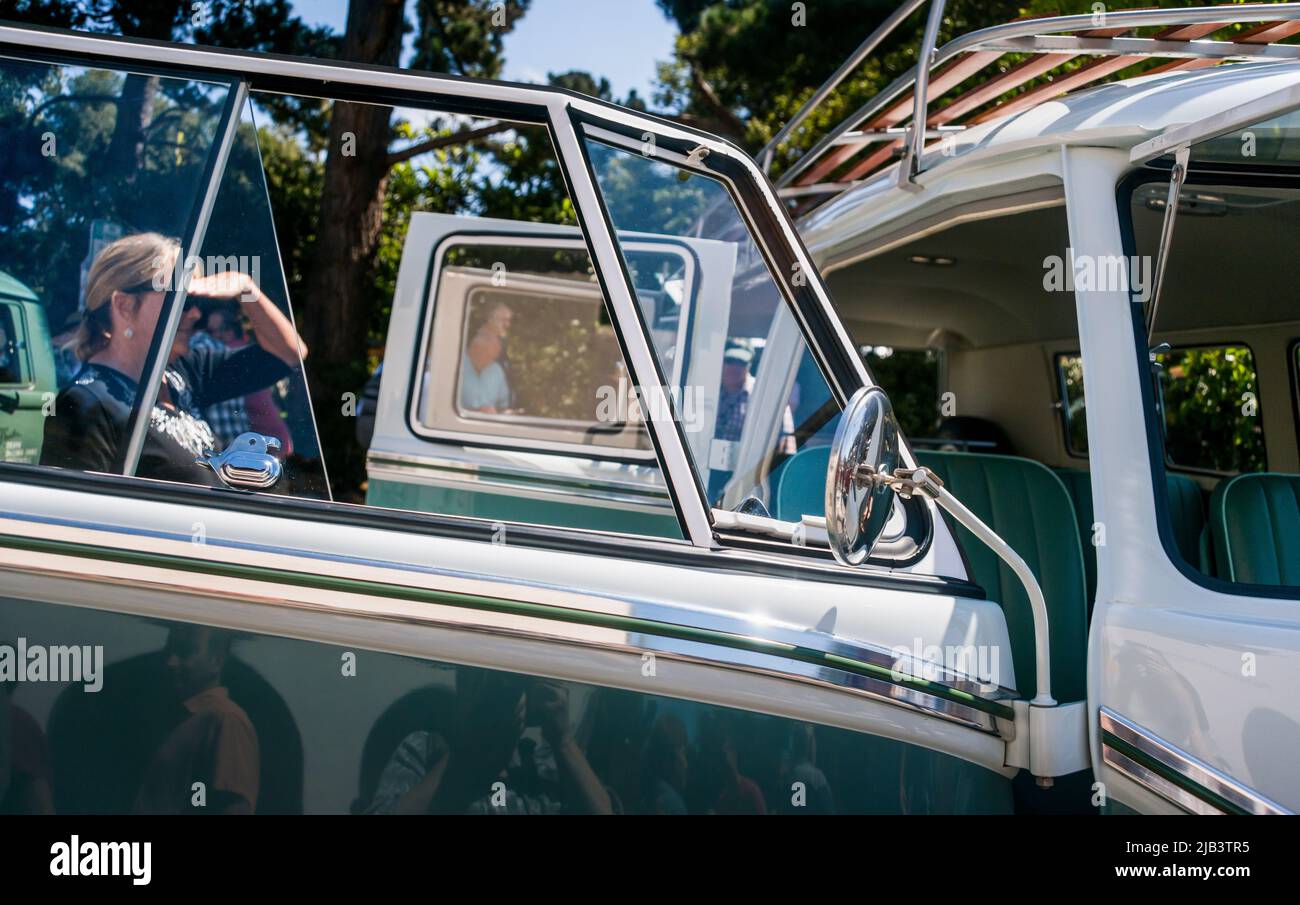 Volkswagon Detail, gesehen am Carmel-by-the-Sea Concours auf der Avenue während der Monterey Car Week Stockfoto