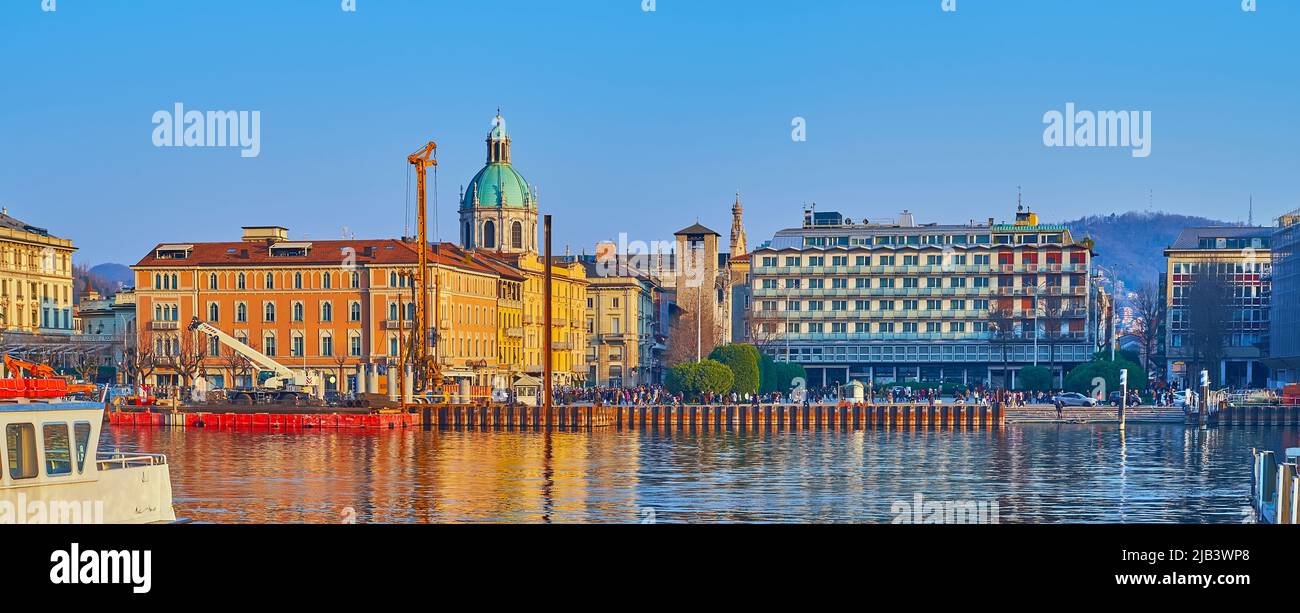 Historische und moderne Häuser Como und die Kuppel der Comer Kathedrale