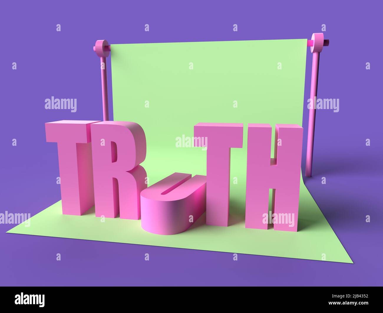 Gescheitert U, Wort Wahrheit gegen grünen Bildschirm hromakey Studio Leinwand 3D Illustration Stockfoto