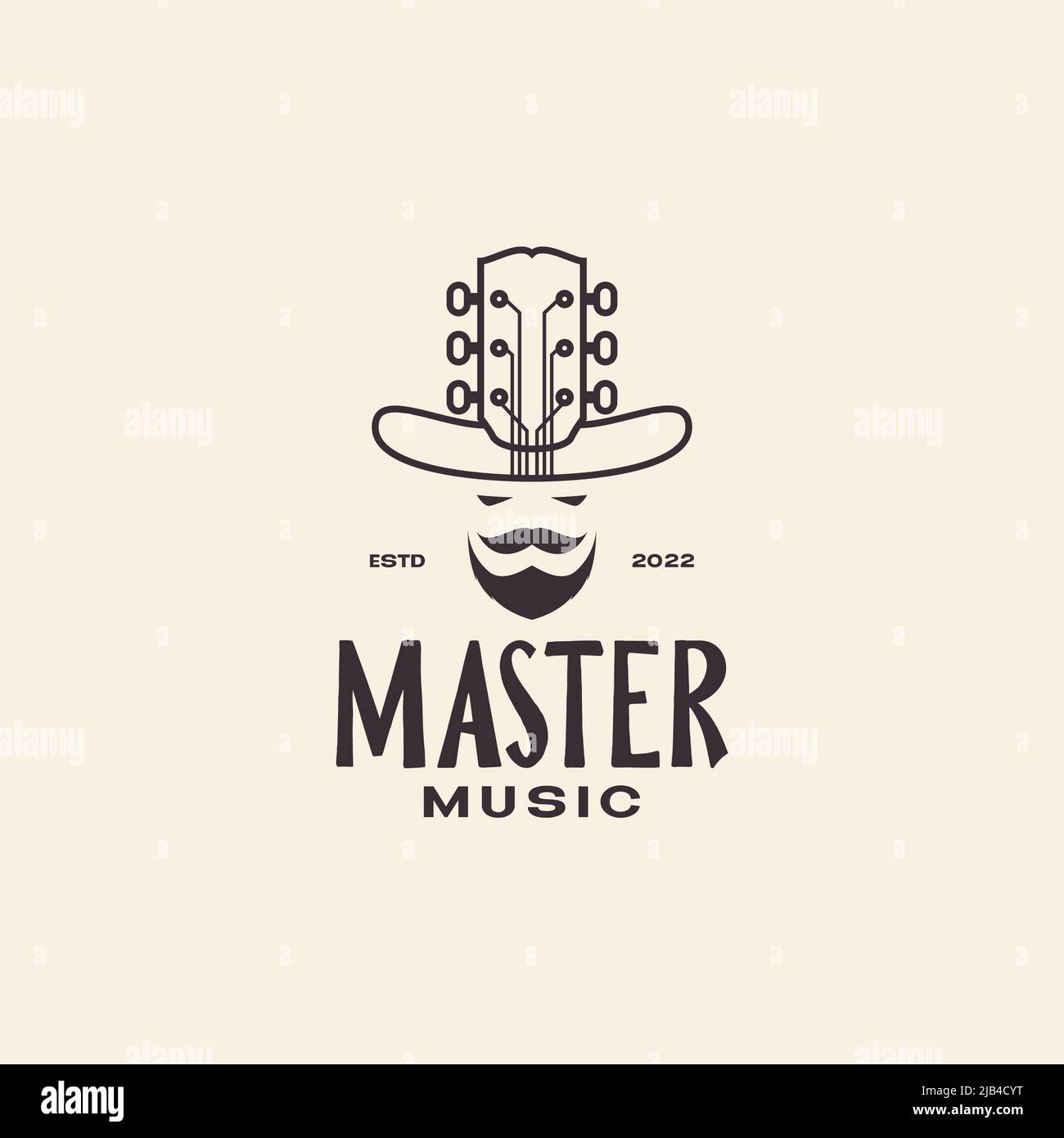 Alter Mann Kopf mit Hut Gitarre Logo Design Vektor Grafik Symbol Illustration kreative Idee Stock Vektor