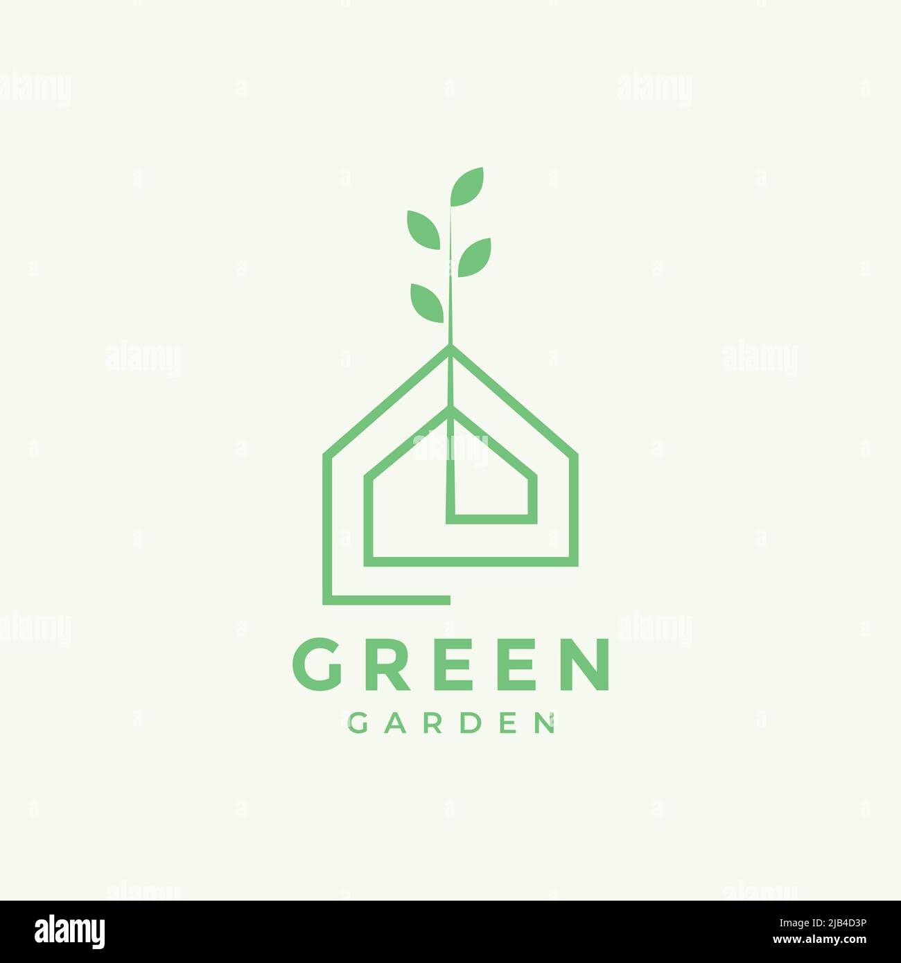 Kontinuierliche Linie zu Hause mit Blatt Garten Pflanze Logo Design Vektor Grafik Symbol Illustration kreative Idee Stock Vektor
