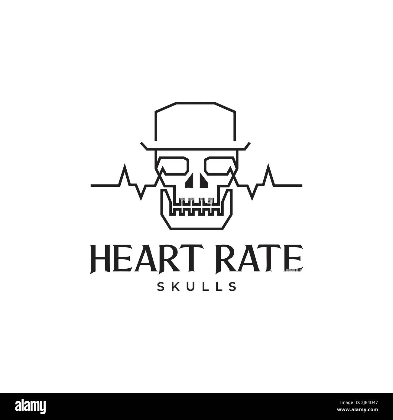 Schädel mit Herzfrequenz Logo Design Vektor Grafik Symbol Symbol Illustration kreative Idee Stock Vektor