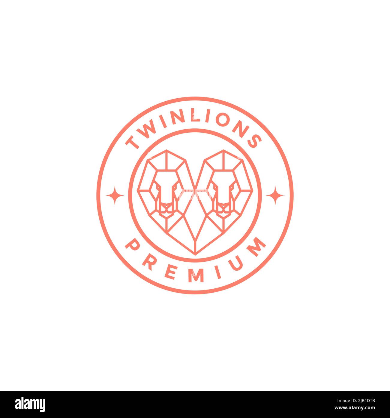 Linie Twin Löwe Abzeichen Logo Design Vektor Grafik Symbol Illustration kreative Idee Stock Vektor