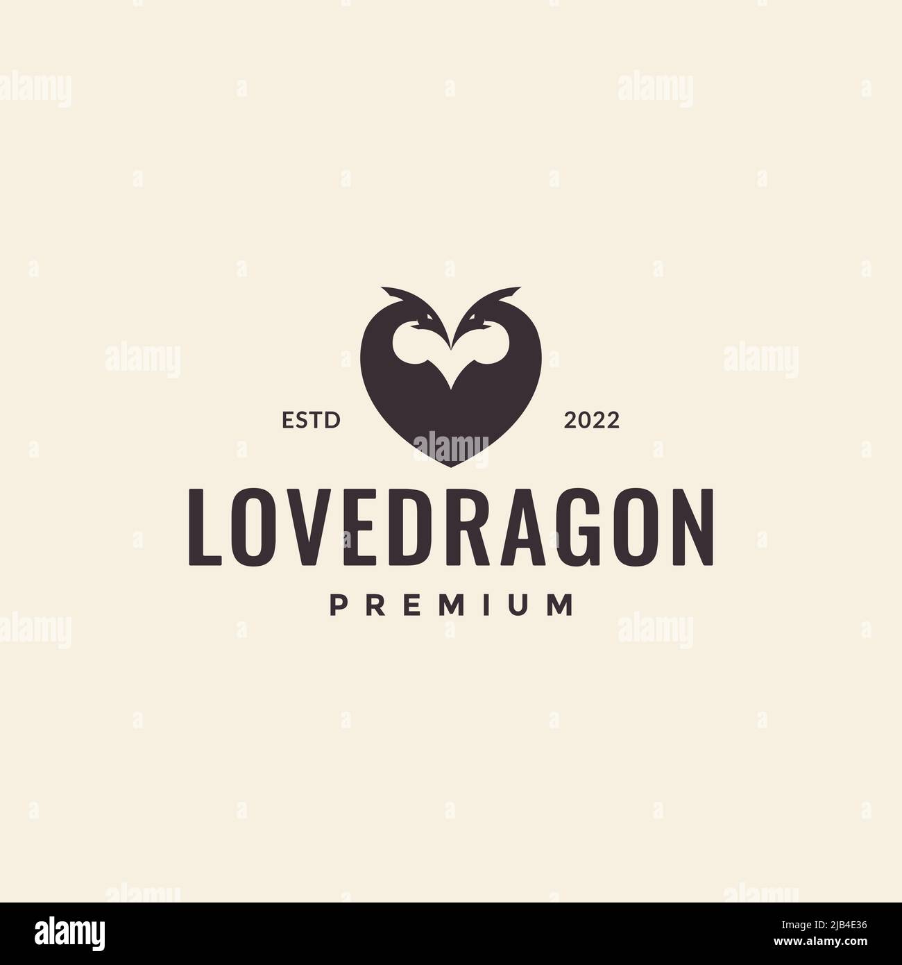 Zwei Drachen Liebe vintage Logo Design Vektor Grafik Symbol Illustration kreative Idee Stock Vektor