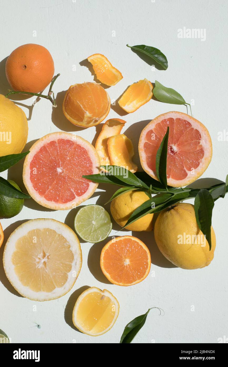 Frische Scheiben von verschiedenen Zitrusarten: Orange, Limette, Zitrone Grapefruit Stockfoto